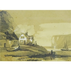  Staithes, pencil sketch heightened in white by Henry Barlow Carter (British 1804-1868) unsigned 18cm x 25cm  