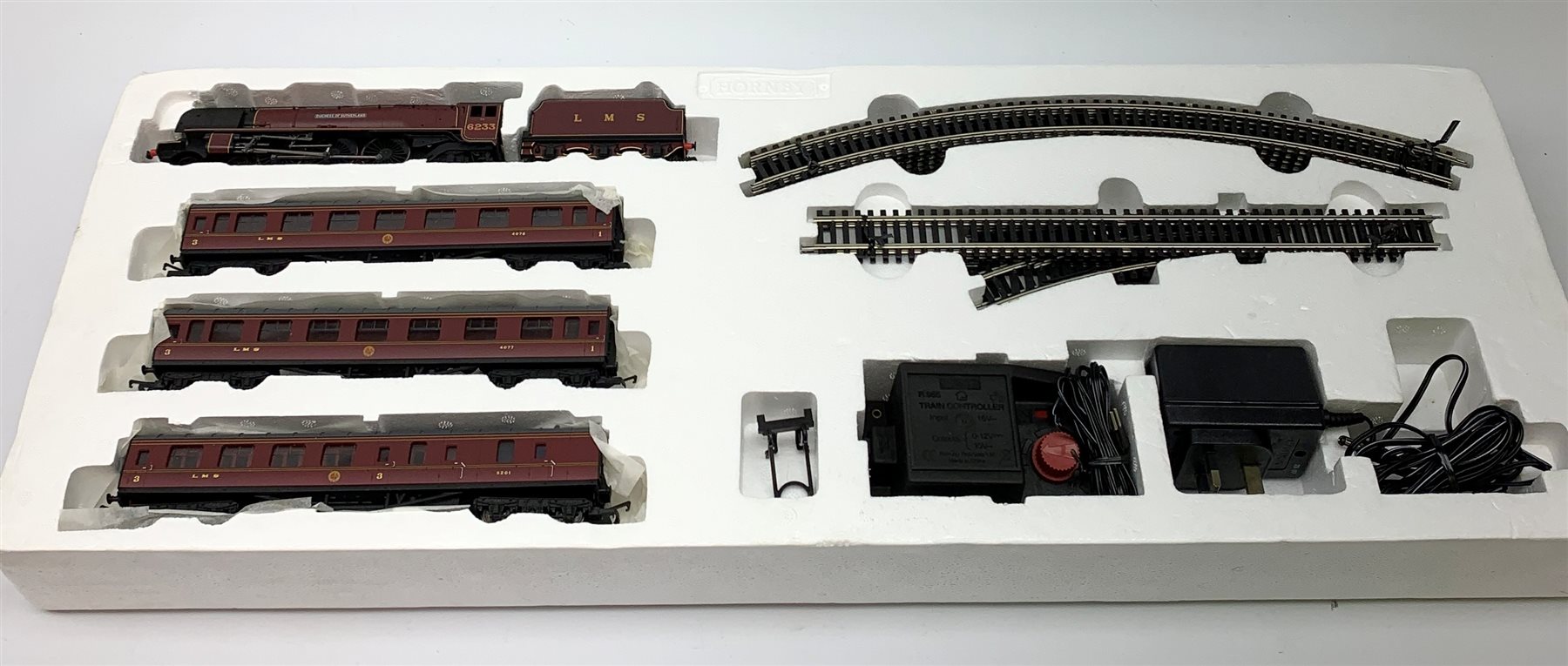 Hornby '00' gauge - Marks & Spencer The Night Scot set with Duchess Class 4-6-0 locomotive 'Duchess of Sutherland' No.6233 and three coaches, boxed with Trakmat and Instruction Leaflet pack