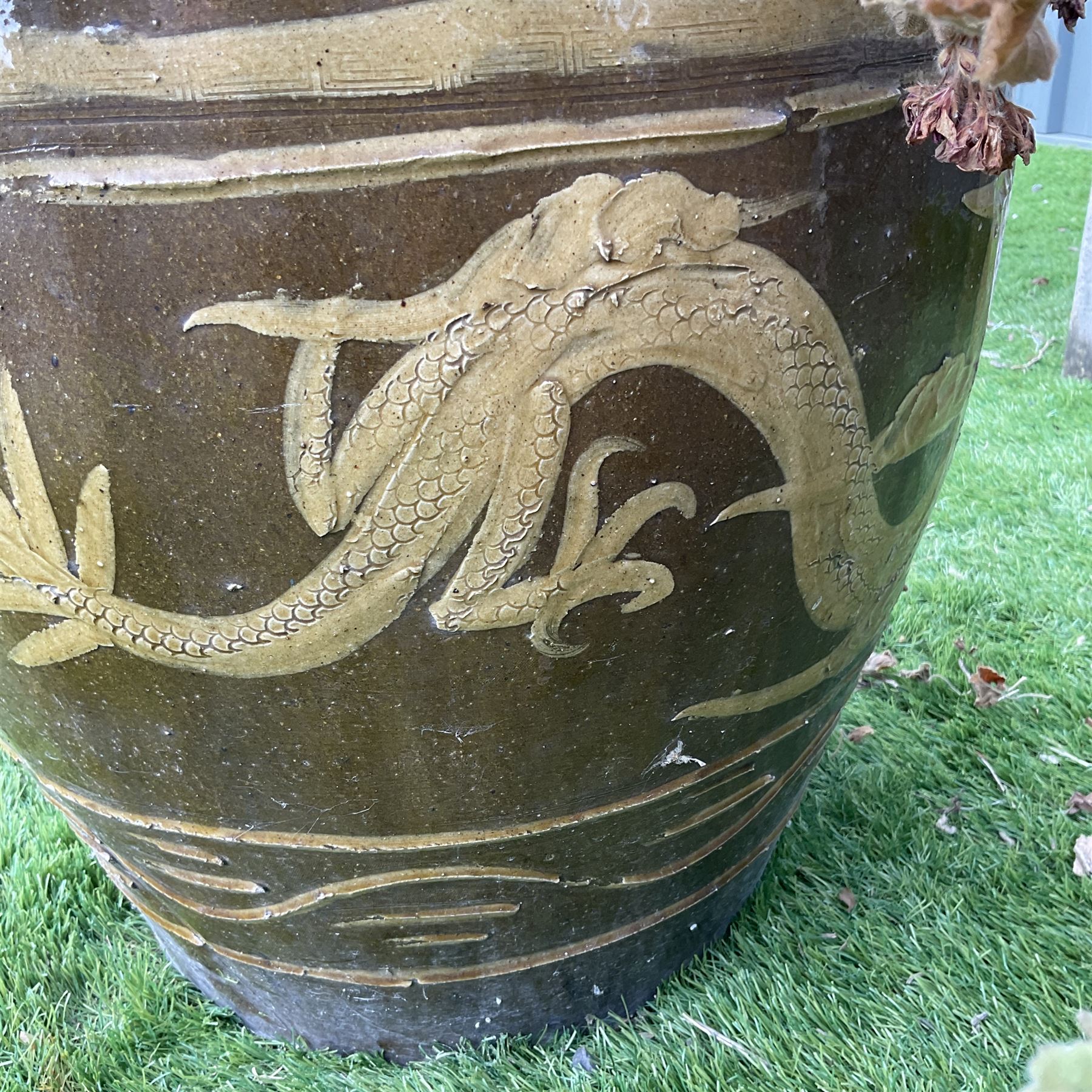 Two large circular painted garden pots - THIS LOT IS TO BE COLLECTED BY APPOINTMENT FROM DUGGLEBY STORAGE, GREAT HILL, EASTFIELD, SCARBOROUGH, YO11 3TX