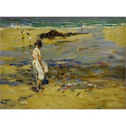 Dorothea Sharp (Newlyn School 1874-1955): 'On the Beach', oil on board signed, with a similar scene verso 30cm x 40cm
Provenance: private collection; with Trinity House Paintings, Broadway


