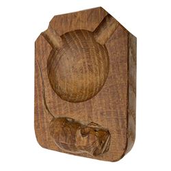 Mouseman - oak ashtray, canted rectangular form carved with mouse signature, by the workshop of Robert Thompson, Kilburn