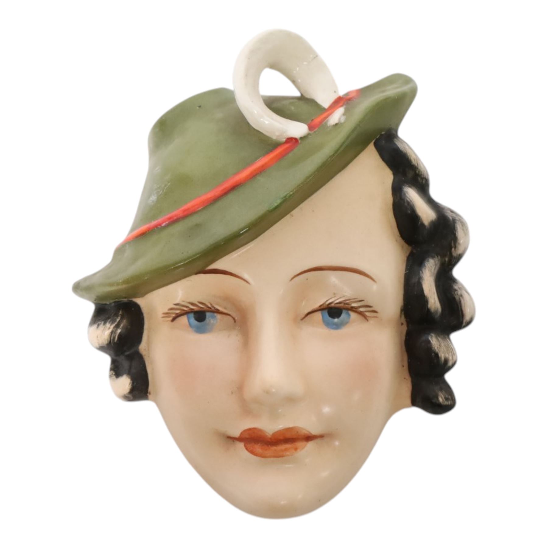 Goebel Art Deco wall mask, Lady in Tyrolean Hat, with impressed mark, together with a similar C & Co example 