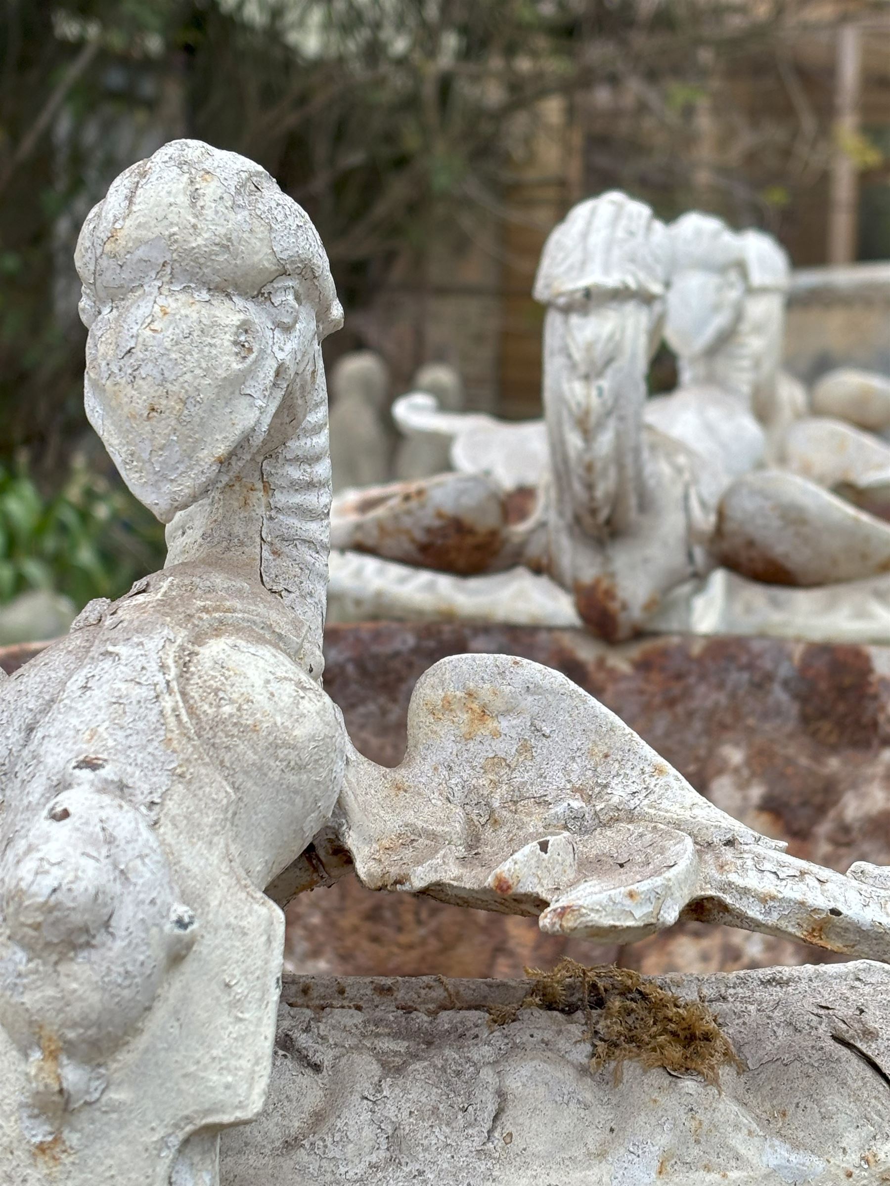 Pair of French cast iron garden urns with griffon handles. H50cm.  - COLLECTION BY APPOINTMENT FROM: The White House, Thirsk Road, Easingwold, York, YO61 3NF - CALL 01723 507111 TO ARRANGE