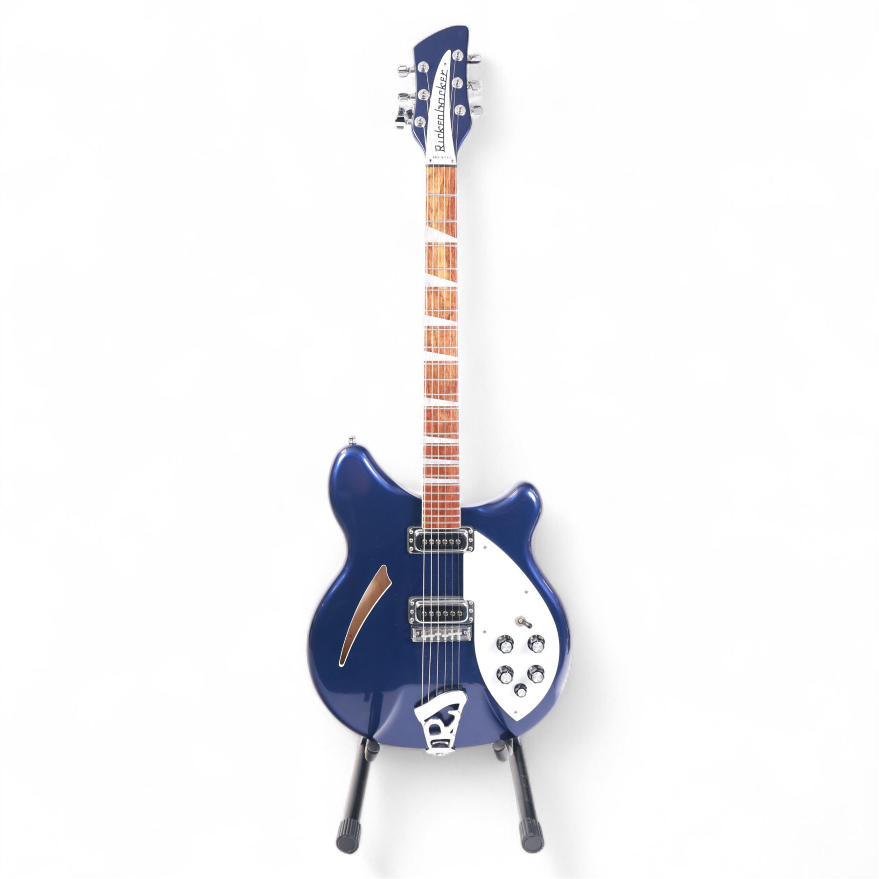 Rickenbacker model no. 360 six string electric guitar, in midnight blue finish, serial no. 33793 made in USA, circa 2017, in Rickenbacker fitted hard case with plush black interior, guitar L100cm