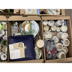 Collectables including, Wedgwood, Beswick, Hornsea, Wade etc in five boxes 