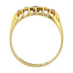 Early 20th century 18ct gold five stone oval cut ruby and old cut diamond ring, Birmingham 1911