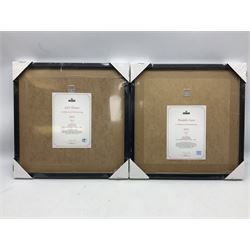 Set of four Royal Mail David Bowie limited edition album stamp prints, comprising Blackstar, Heroes, Let's Dance and Aladdin Sane, all framed and in original packaging, H43cm W43cm