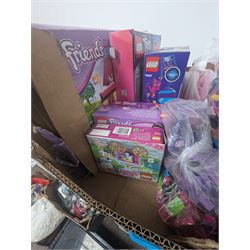 Lego Friends no. 3189 Stables set, Lego Trolls no. 41252 World Tour set, The Lego Movie set no. 70825, three small Lego Friends sets, all boxed and a quantity of loose Lego, including purple and pink colourways