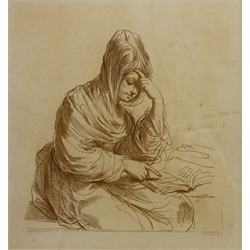  Figures Studying, two etchings by Francesco Bartolozzi (Italian 1728 - 1815) after Guercino, Bacchus's Favourite, engraving by M Bovi, late pupil of Bartolozzi and two others max 34.5cm x 44.5cm(5)   