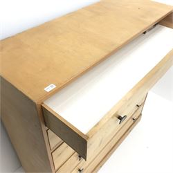 Blonde plywood and pine chest, six graduating drawers, platform base