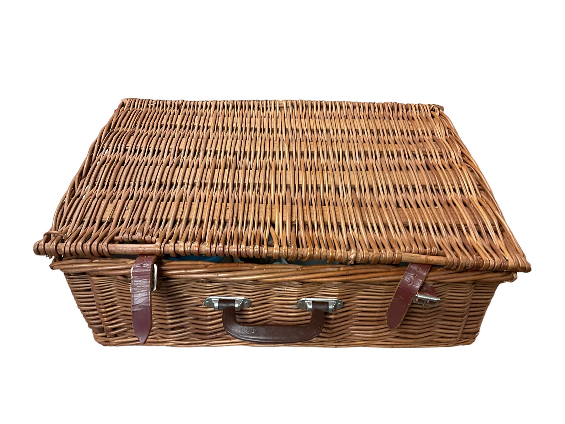 1960s Brexton wicker picnic hamper for four with flatware | Wood