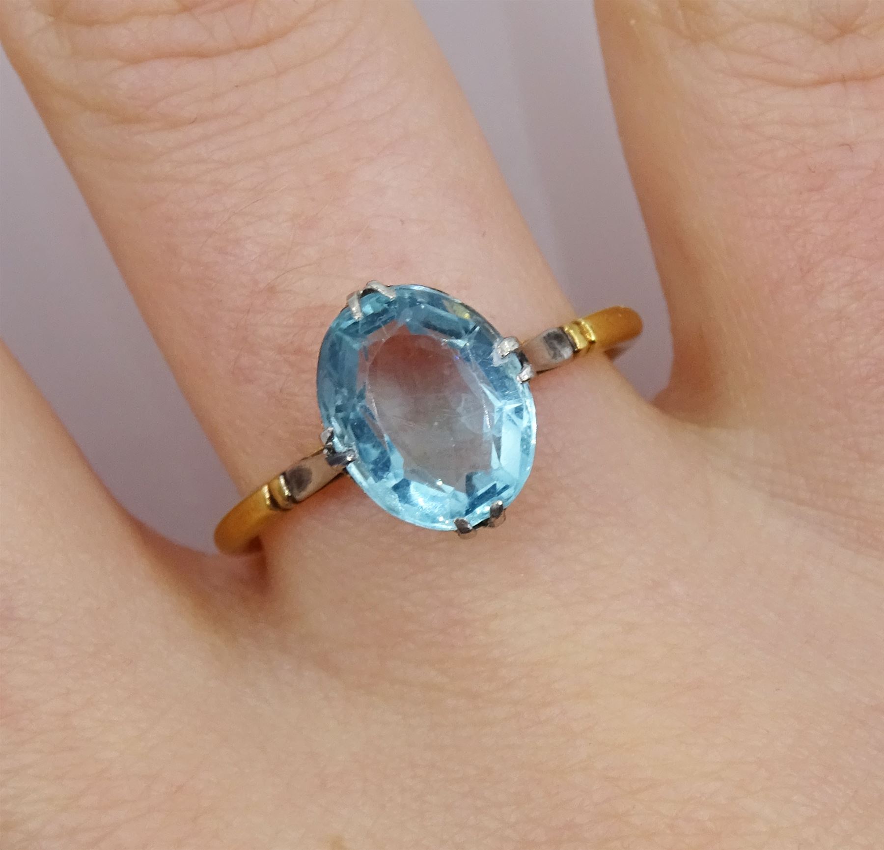 Early 20th century gold single stone blue stone ring, stamped 18ct, makers mark W G & S (possibly William Griffiths & Sons)
