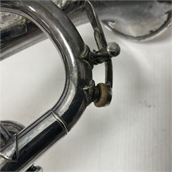 Victorian Class A silver plated trumpet retailed by Kitchen & Co,29 Queen Victoria Street Leeds, 1897 with mouthpiece/slide and in its original felt lined box
