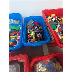 Large collection of loose Lego in six coloured plastic boxes