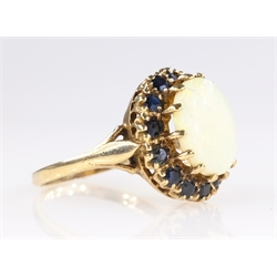  Gold opal and sapphire cluster ring hallmarked 9ct  