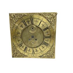 Four 13” painted 19th-century break arch longcase clock dials with one circular 12” American wall clock dial, plus two 11” and one 10” 18th-century brass longcase dials.