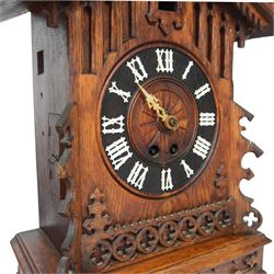 19th century Black Forest cuckoo mantel clock with carved architectural case, with eight day gong striking movement