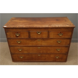  19th century inlaid mahogany chest, three short and three long drawers, W124cm, H87cm, D54cm  