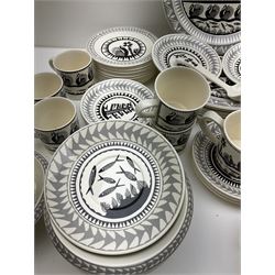 Scottie Wilson for Royal Worcester Wild Fowl pattern, part tea and dinner service, including teapot, milk jug, covered surier, nine cups and saucers, seven dinner plates etc (54)