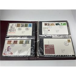 Queen Elizabeth II first day covers, may with special postmarks and typed addresses, including 'Heraldry 17 Jan 1984', 'Christmas 18 Nov 1986', 'Games and Toys 16 May 1989' etc, housed in twelve 'Royal Mail First Day Covers' ring binder albums 
