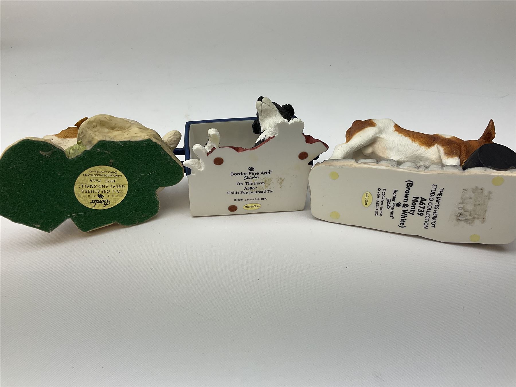 Twelve Border Fine Arts figure groups, to include Bath Time B0086, Young Farmers A1453, Monty A6739, Beagle in Jumper 610844, Sam JH21, Gyp A6509, etc  