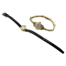  Certina 9ct gold wristwatch on gold expandable strap, hallmarked and a 9ct gold Richmond wristwatch hallmarked, on leather strap  