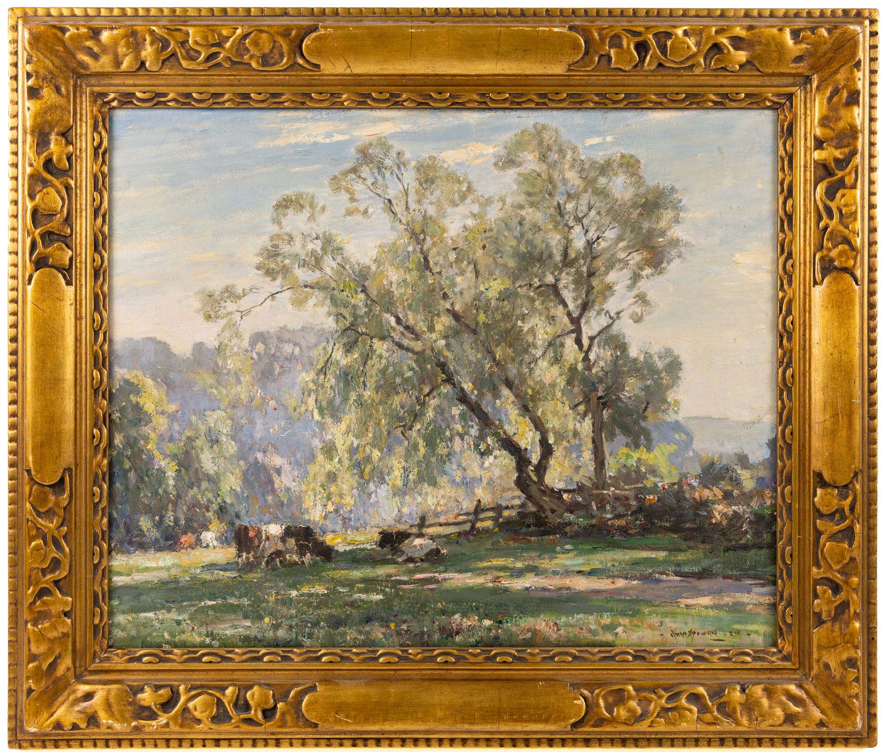 Owen Bowen (Staithes Group 1873-1967): Cattle Resting in Summer Shade, oil on canvas signed and dated '24, 42cm x 52cm