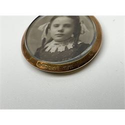 Victorian and later 9ct gold jewellery including glazed photo pendant, three gold cased wristwatches, signet ring and a cameo brooch, all hallmarked and silver jewellery including fobs, wristwatch, brooches and rings etc 