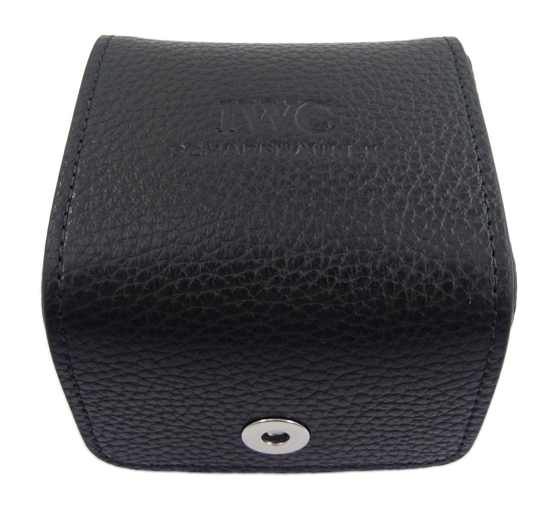 IWC (International Watch Company) Portugieser gentleman's stainless steel automatic chronograph wristwatch, Ref. IW371609, black dial with subsidiary dials at 12 and 6 o'clock for continuous seconds and 30 minute recording, on original black leather strap, boxed with warranty card dated 05.12.2023