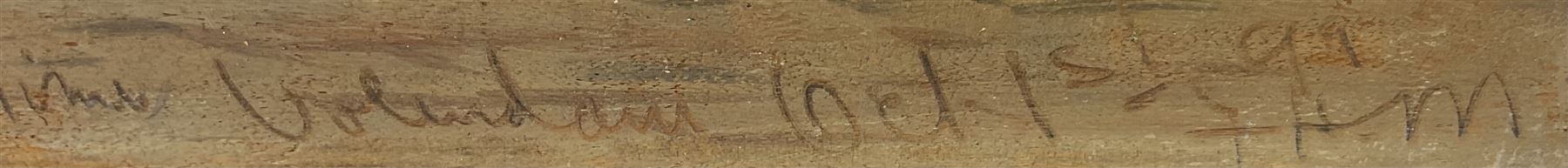 Frank Henry Mason (Staithes Group 1875-1965): 'The Way We Spent My Birthday' - Kermis Time Volendam 1st October 1899, oil on panel signed with initials inscribed and dated, further title and inscription 'Phil May Frank Mason & Tom Brown' verso 18cm x 25cm
Provenance: from the estate of Christine Dexter and by descent from the artist's sister Eleanor Marie (Nellie)
In 1898 & 1899 Mason spent quite sometime in Holland at the artist's colony in Volendam centred on the Hotel Spaander, an artist friendly atelier run by Leendert Spaander. Here Mason circulated with an international group of artists including the caricaturist Phil May and illustrator Tom Brown (both illustrated). In March 1899 he took he took his new bride Edith for their honeymoon visiting Rotterdam, Katwijk then on to Volendam in June extending to his birthday on the 1st October coinciding with the boisterous festival of Kermis . Illustrated in Frank Henry Mason - Marine Painter and Poster Artist by Edward Yardley pub. Colley Books 2015 pp.15