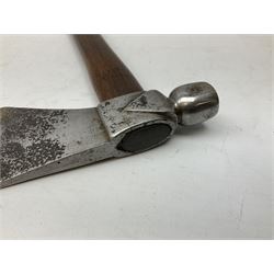 Early 20th century ceremonial Tomahawk pipe, steel axe head with pipe bowl, drilled drawing shaft, 46cm