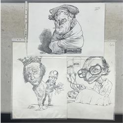 Charles Griffin (British 1946-): Collection of five political and social cartoons c.1985, including caricatures of various politicians, Crossroads characters, SDP plans for liberal takeover etc (5) (unframed)