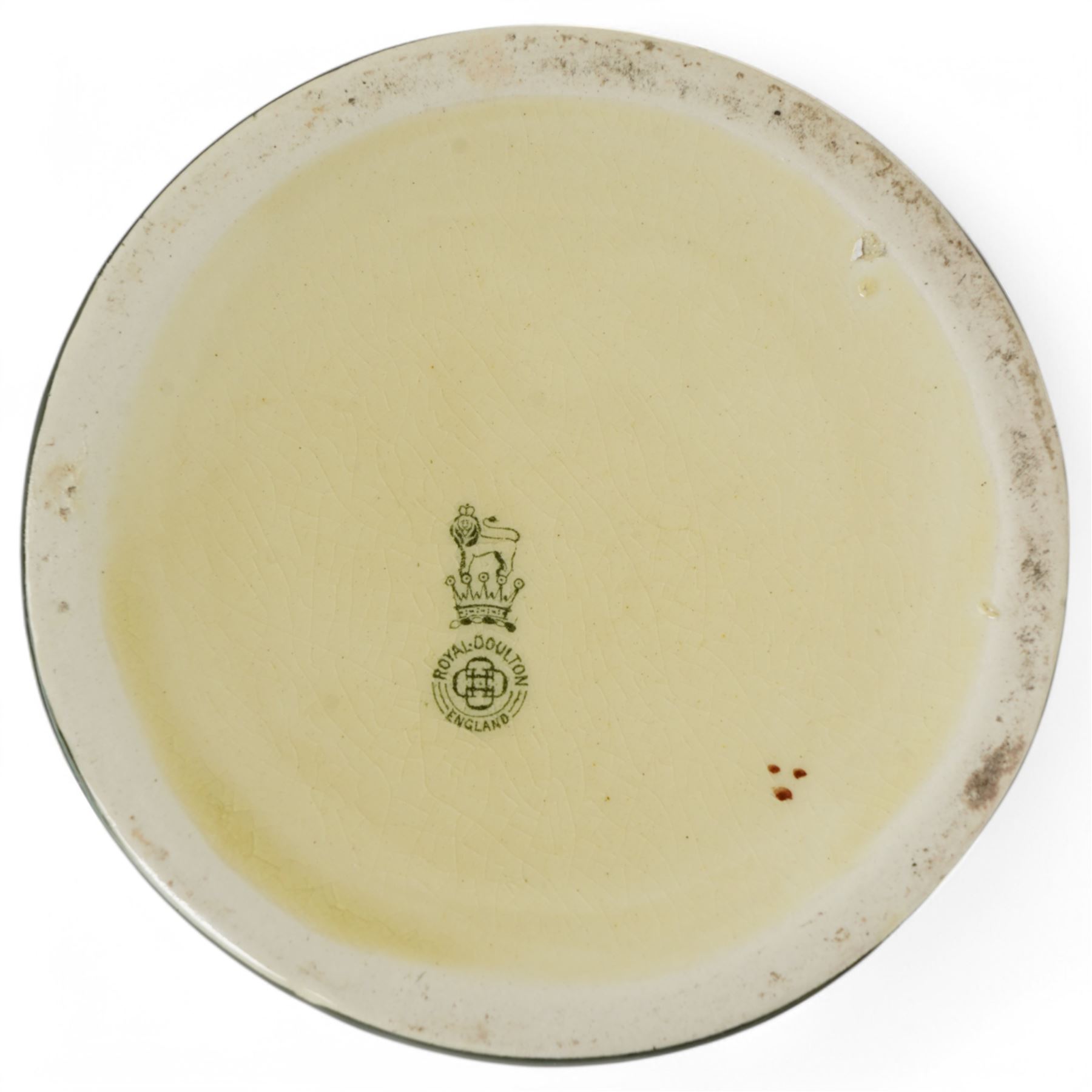Royal Doulton series ware, comprising Dutch Ruysdael `Two Men Discussing A Letter' pitcher, H33.5cm, Bayeux Tapestry plate and jug, and various Coaching Days items including a biscuit barrel with silver plate cover 
