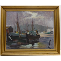  'Harbour Scene', oil on board signed and titled on artists label verso by Albert Walker (British 1900-1984) 40cm x 50cm  