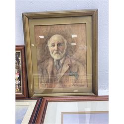JD Mathews (Early 20th century): Portrait of a Bearded Gentleman, watercolour signed, together with three East Asian watercolours and further prints 