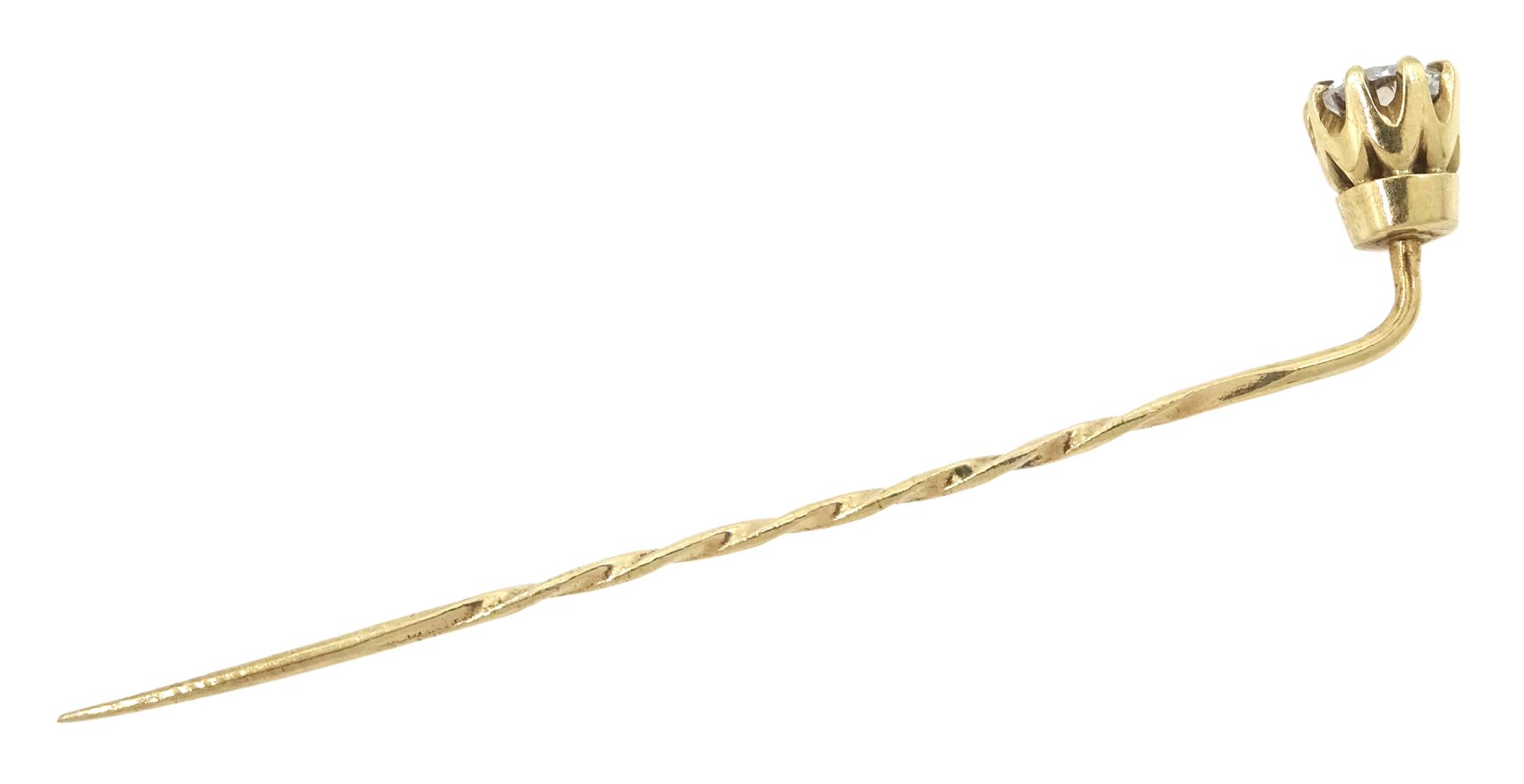 9ct gold single stone diamond stick pin, diamond approx 0.35 carat