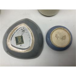 Collection of studio pottery, to include salt glaze vase with trailed decoration, impressed JH mark, possibly Joanna Still (nee Harrisson), set of six cups and vase by Diana Eden with impressed DE marks beneath, etc