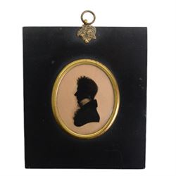 English School (late 18th-early 19th century)
Two portrait miniatures and a silhouette depicting members of the Chichester and Munden families of Arlington Court, Devon, comprising profile silhouette of Henry Chichester (1724–1799) of Northcote, Devon, and Northover, Somerset, a head and shoulder portrait upon ivory of the Reverend John Munden, who married Caroline Chichester of Arlington Court, and a three-quarter length portrait on paper of their daughter, Charlotte Munden, wearing a black dress with white neckline
Each within period frames of ebonised wood or silver
Silhouette oval 7cm x 6cm (overall 15cm x 12.5cm)

Provenance: By family descent from the Chichesters of Arlington Court, Devon; from the collection of Andrew Chichester Everitt.

This lot has been registered for sale under Section 10 of the APHA Ivory Act
