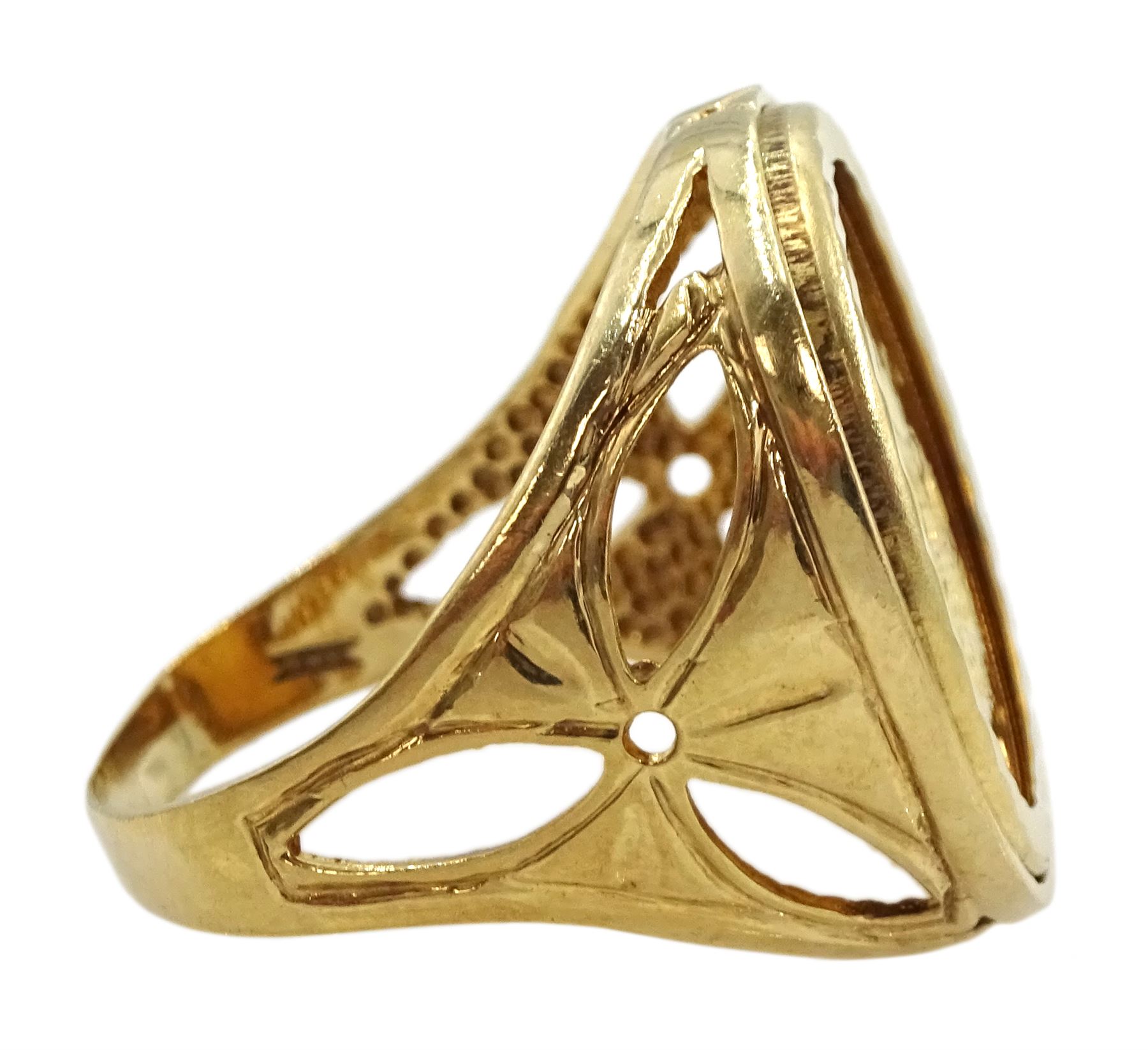 Queen Elizabeth II 1974 gold full sovereign, loose mounted in 9ct gold ring, hallmarked