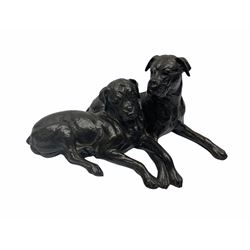 Bronzed figure in the form of two recumbent boxer dogs, H13cm.  