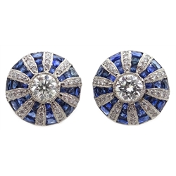  Pair of platinum (tested) sapphire and diamond circular stud ear-rings  