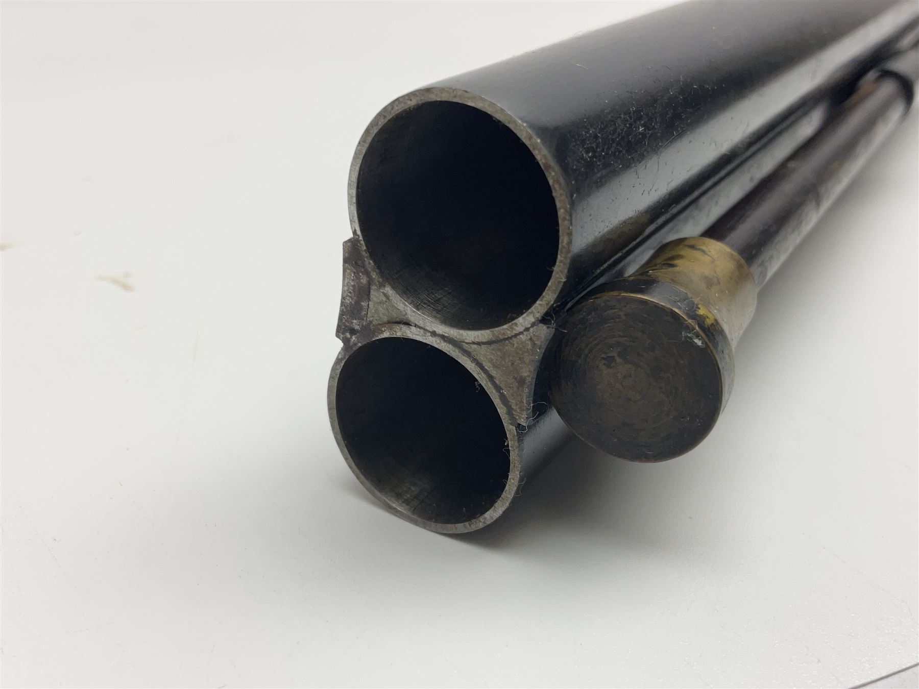 SHOTGUN CERTIFICATE REQUIRED: Fabbrica Armi F.lli Pietta Gussago BS Italy 12-bore side-by-side muzzle loading black powder double barrel percussion hammer gun, retailed by Navy Arms Co. Ridgefield N.J., the 71cm (28