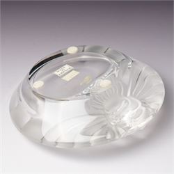 Lalique Lions Head glass ashtray and an 'Anemone' flower, both marked Lalique, France and boxed (2)
