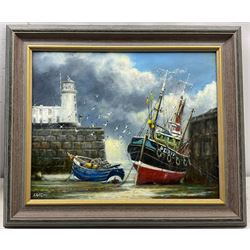Jack Rigg (British 1927-): 'Drying Out' - Low Tide Scarborough Harbour, oil on canvas signed and dated 2013, titled and inscribed 'sketch 1981' verso 40cm x 50cm