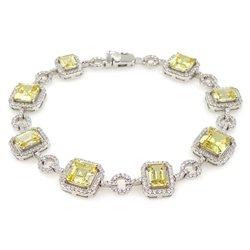  Silver citrine and cubic zirconia bracelet, stamped 925  