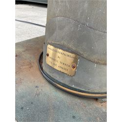 Designer Palms - shaped metal full size palm tree, double curved trunk with large metal fronds and pair of coconut lights, on rectangular base - THIS LOT IS TO BE COLLECTED BY APPOINTMENT FROM DUGGLEBY STORAGE, GREAT HILL, EASTFIELD, SCARBOROUGH, YO11 3TX