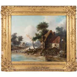 After Henry John Boddington (British 1811-1865): Fishing Beside a Mill, oil on canvas unsigned 49cm x 59cm 