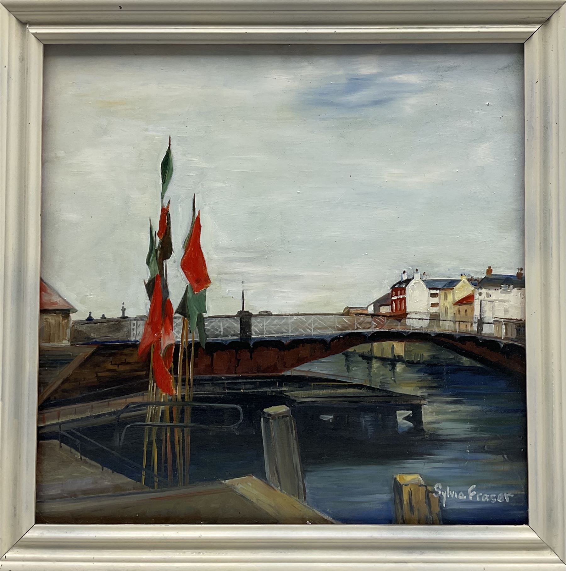 Sylvia Fraser (British contemporary): 'Whitby', oil on board signed, titled and dated 2006 verso 44cm x 45cm