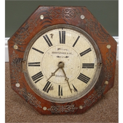  19th century wall clock, painted dial signed Shortsinger & Co Belfast in octagonal surround, twin weight movement  