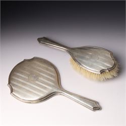 Five piece engine turned silver backed dressing table set Birmingham 1923/24 Maker Docker & Burn Ltd